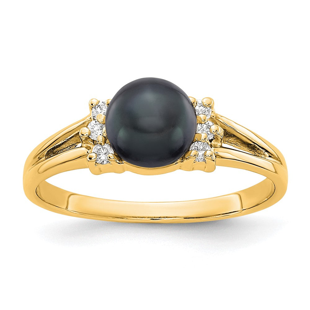 14k Gold 6mm Black FW Cultured Pearl VS Diamond ring