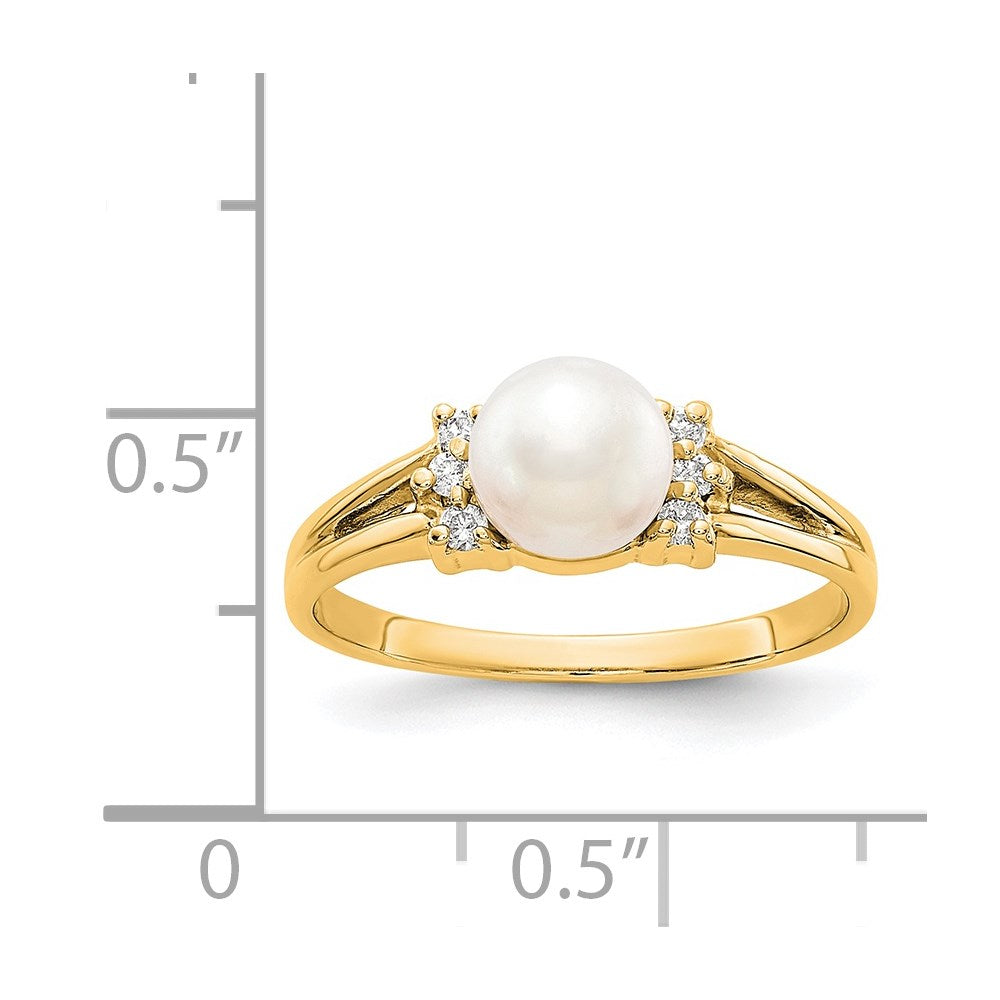 14k 6mm FW Cultured Pearl VS Diamond ring
