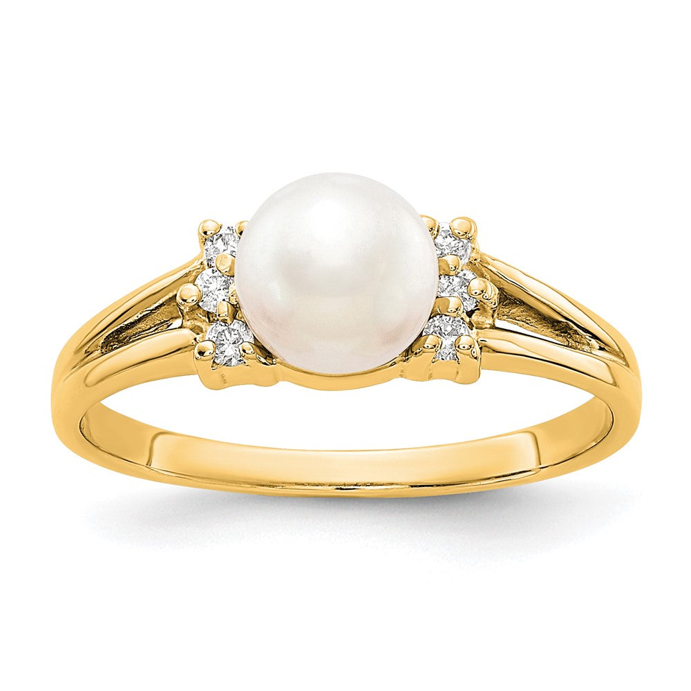 14k 6mm FW Cultured Pearl AA Diamond ring