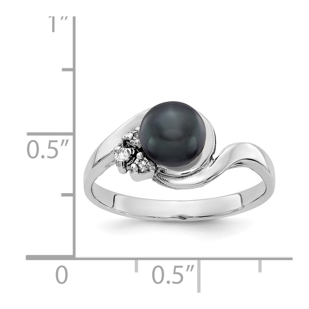 14k White Gold 6mm Black FW Cultured Pearl A Diamond Ring