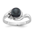 14k White Gold 6mm Black FW Cultured Pearl VS Diamond Ring