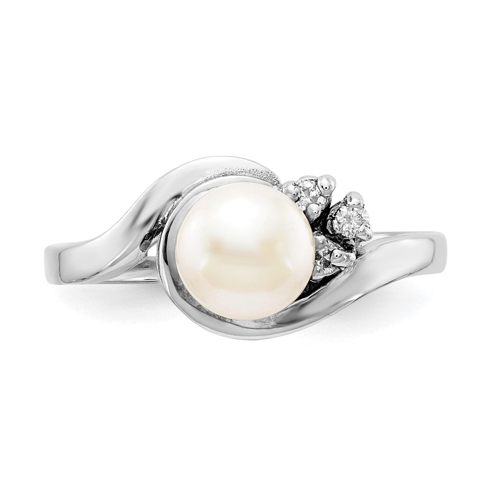 14k White Gold 6mm FW Cultured Pearl AA Diamond Ring