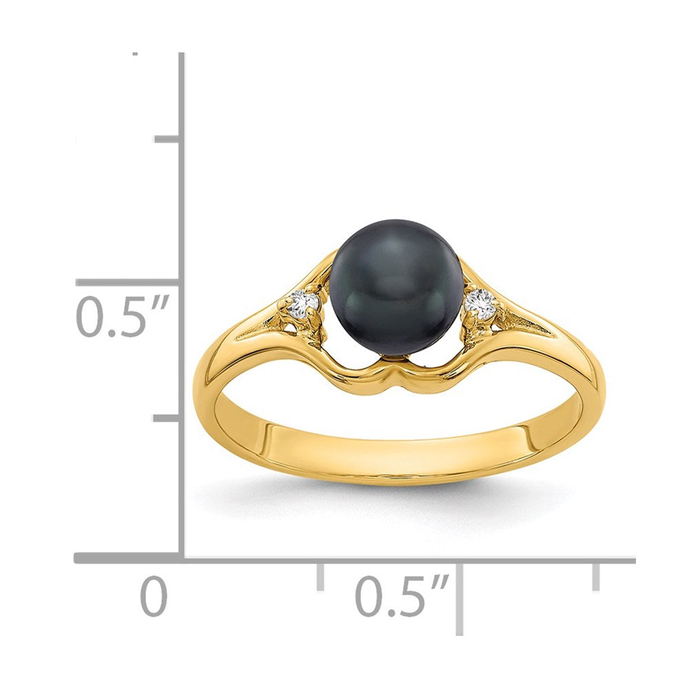 14k 6mm Black FW Cultured Pearl AAA Diamond ring