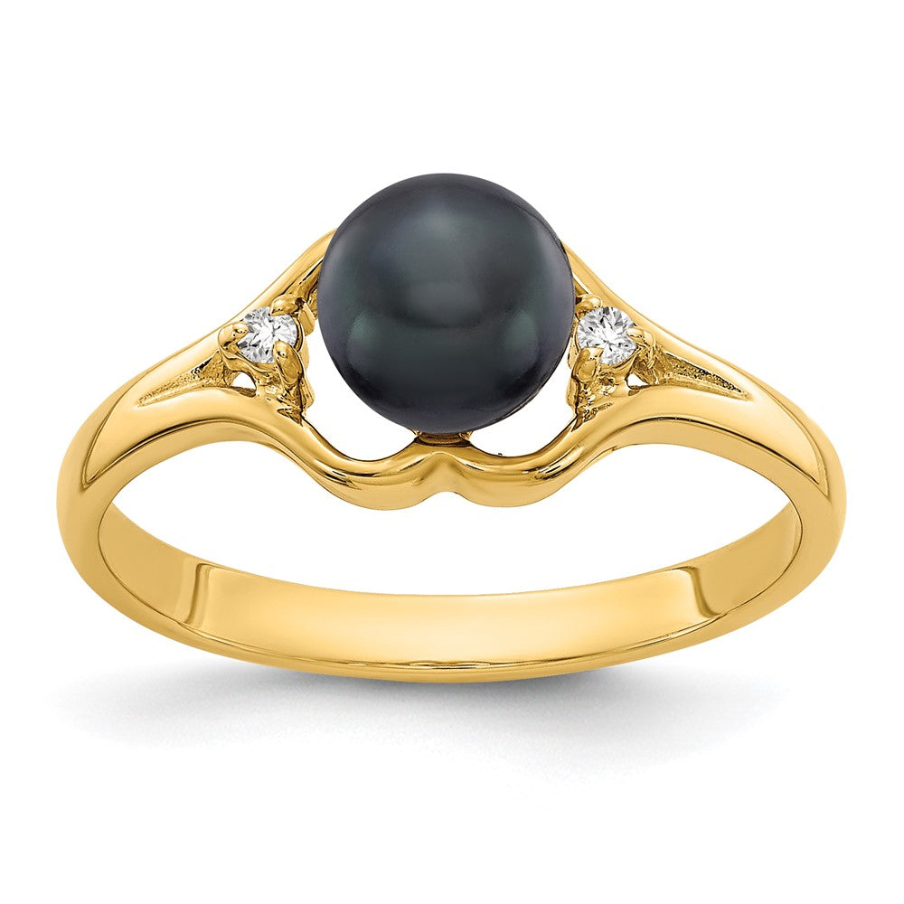 14k 6mm Black FW Cultured Pearl AA Diamond ring