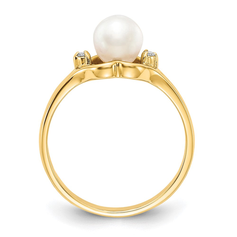 14k 6mm FW Cultured Pearl AA Diamond ring