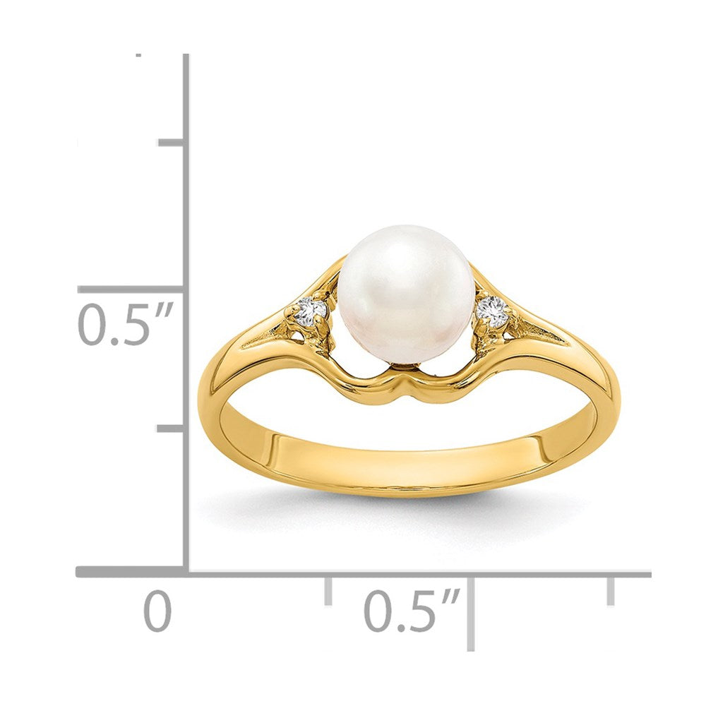 14k 6mm FW Cultured Pearl VS Diamond ring