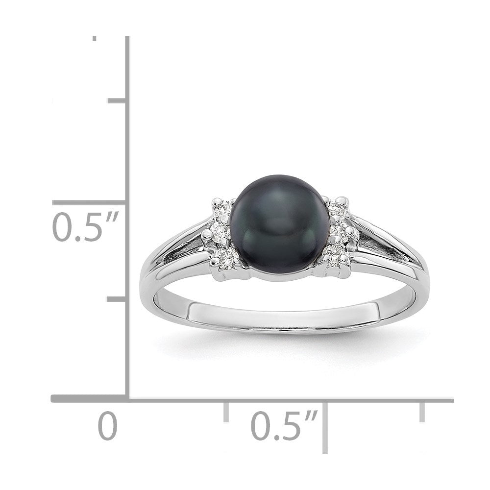 14k White Gold 6mm Black FW Cultured Pearl AAA Diamond ring