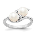 14k White Gold 6mm Black FW Cultured Pearl AA Diamond ring
