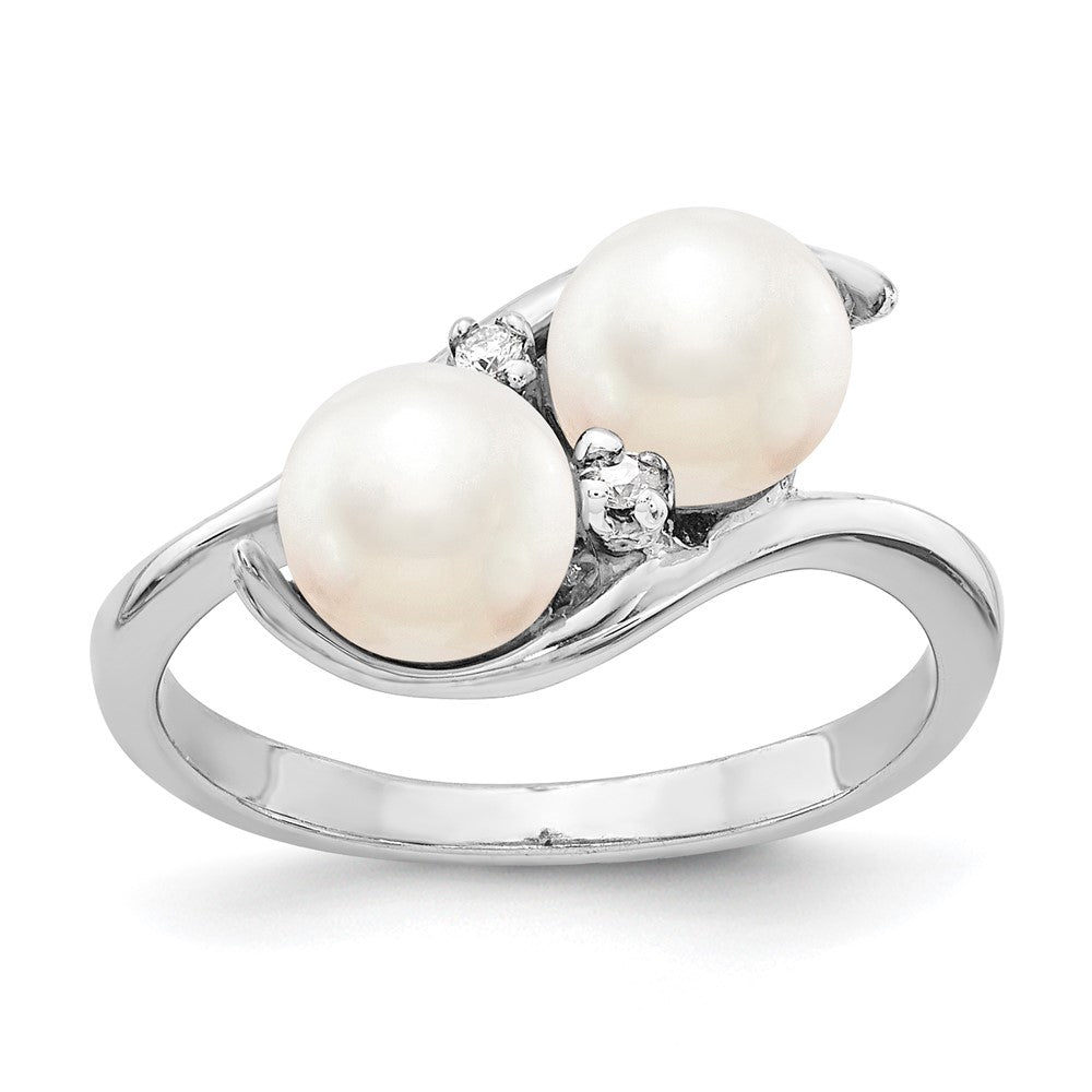 14k White Gold 6mm FW Cultured Pearl AAA Diamond ring