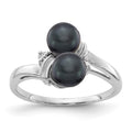 14k White Gold 5.5mm Black FW Cultured Pearl AAA Diamond ring