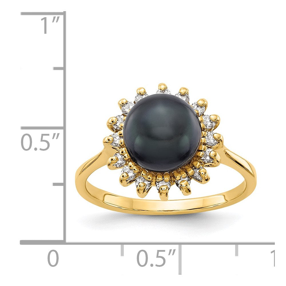 14k 7.5mm Black FW Cultured Pearl AA Diamond ring