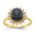 14k 7.5mm Black FW Cultured Pearl AA Diamond ring