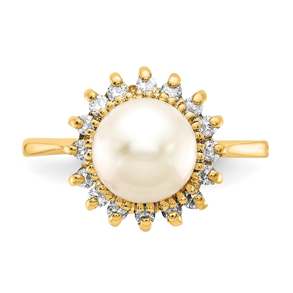 14k 7.5mm FW Cultured Pearl VS Diamond ring