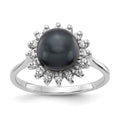 14k White Gold 7.5mm Black FW Cultured Pearl AA Diamond ring