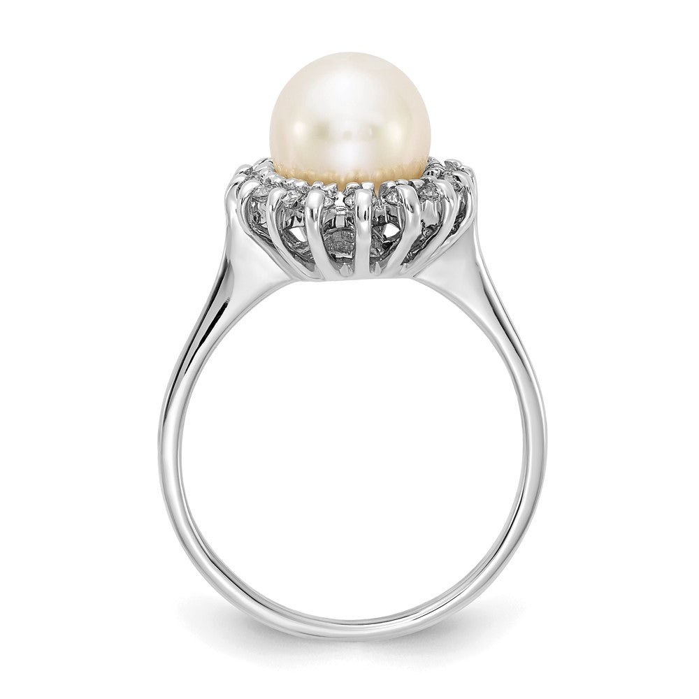 14k White Gold 7.5mm FW Cultured Pearl VS Diamond ring