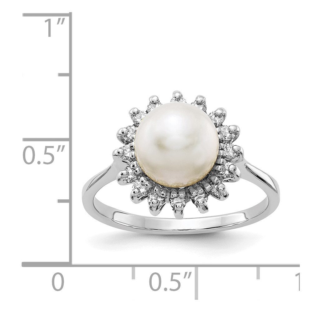 14k White Gold 7.5mm FW Cultured Pearl VS Diamond ring