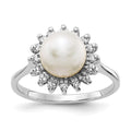 14k White Gold 7.5mm FW Cultured Pearl AA Diamond Ring