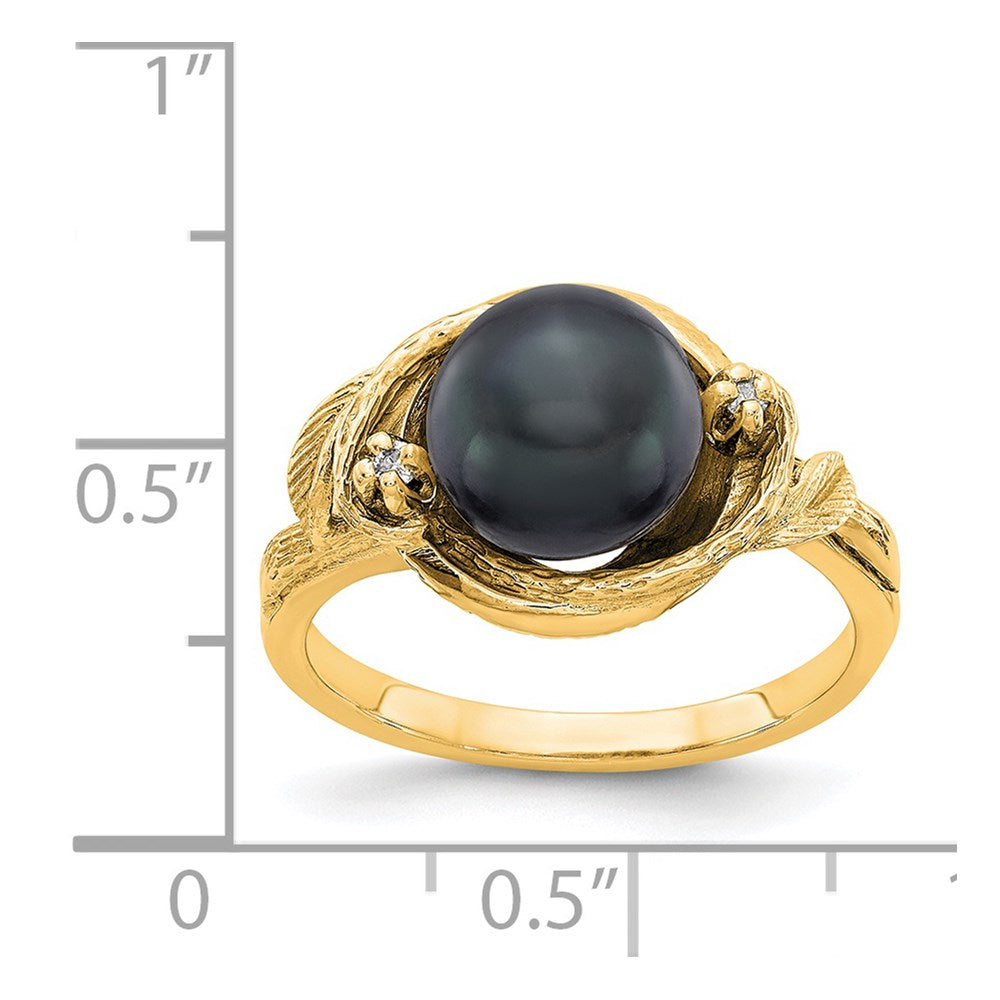 14k 7.5mm Black FW Cultured Pearl A Diamond ring