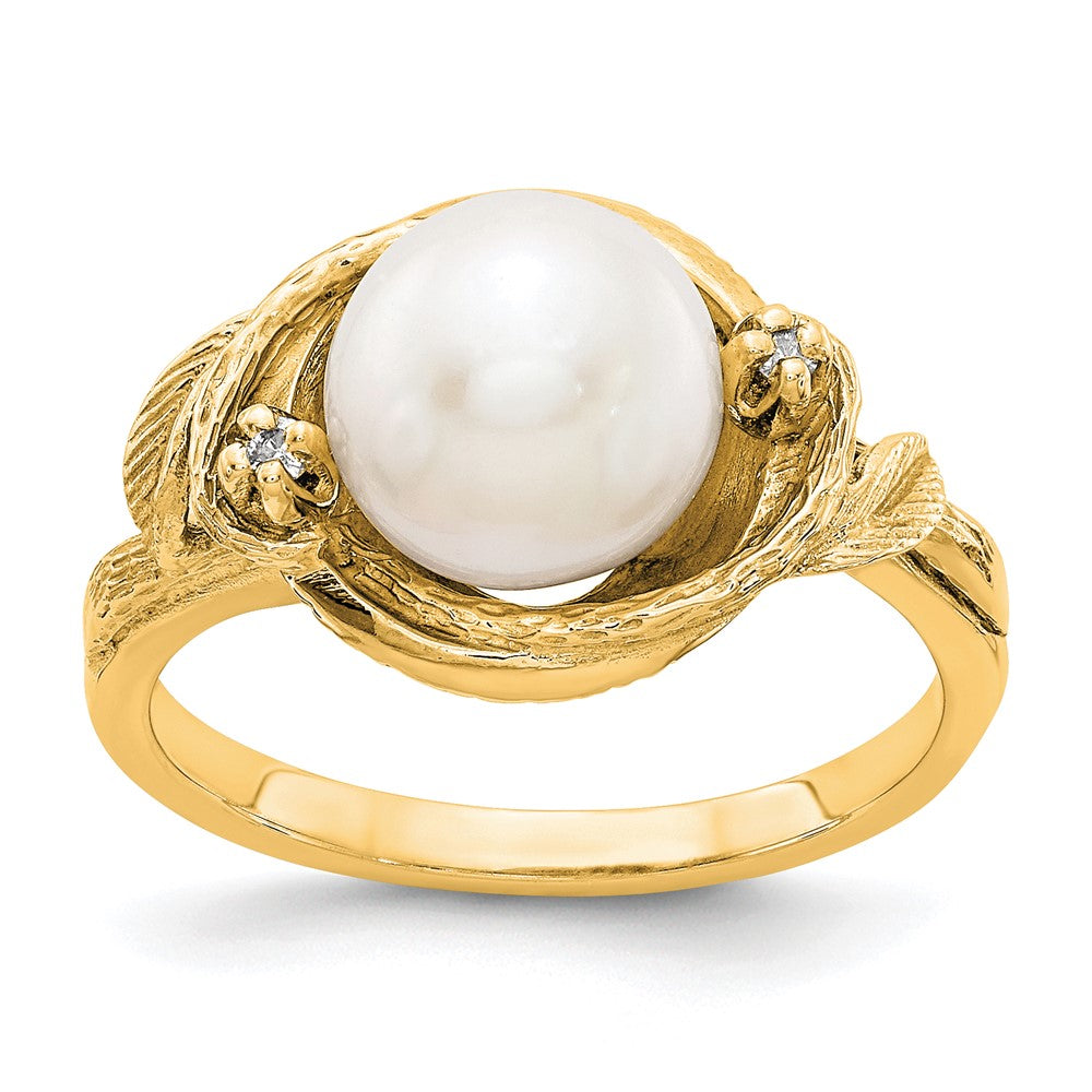 14k 7.5mm FW Cultured Pearl VS Diamond ring