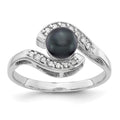 14k White Gold 5.5mm Black FW Cultured Pearl A Diamond ring