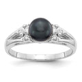 14k White Gold 6mm Black FW Cultured Pearl A Diamond ring