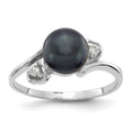 14k White Gold 7mm Black FW Cultured Pearl VS Diamond ring