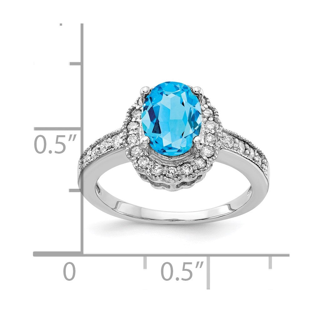 14k White Gold 8x6mm Oval Blue Topaz AA Diamond ring