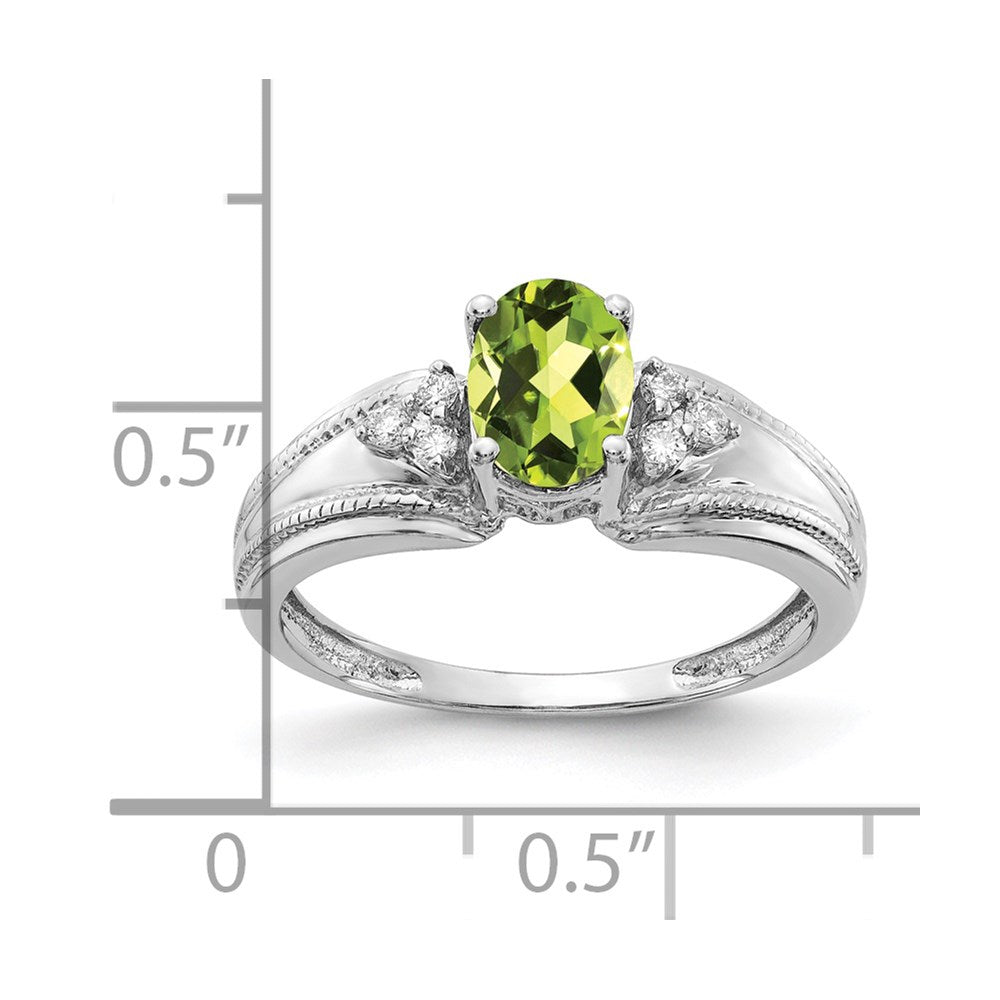 14k White Gold 7x5mm Oval Peridot AA Diamond ring