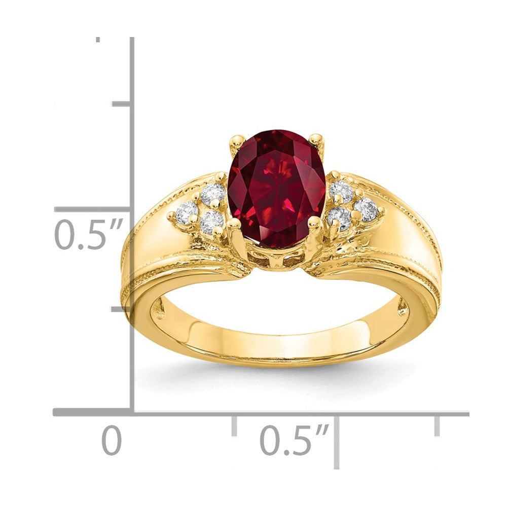 14k 8x6mm Oval Created Ruby AA Diamond ring