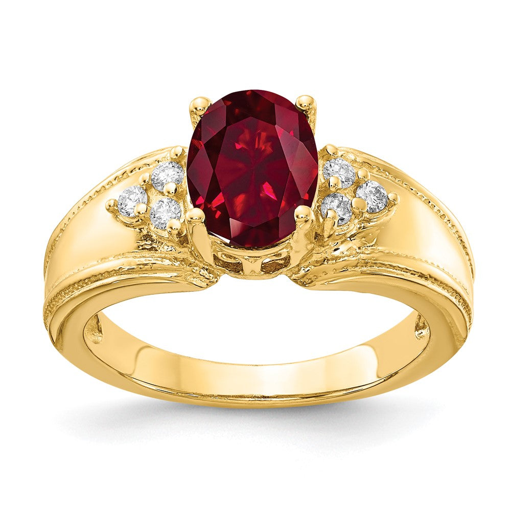14k 8x6mm Oval Created Ruby AA Diamond ring