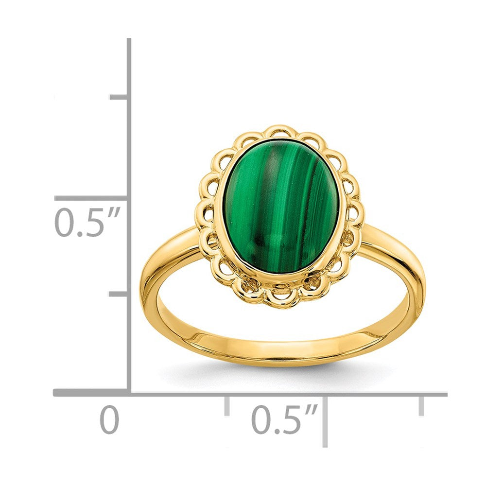 14k 10x8mm Malachite Cabochon Ring