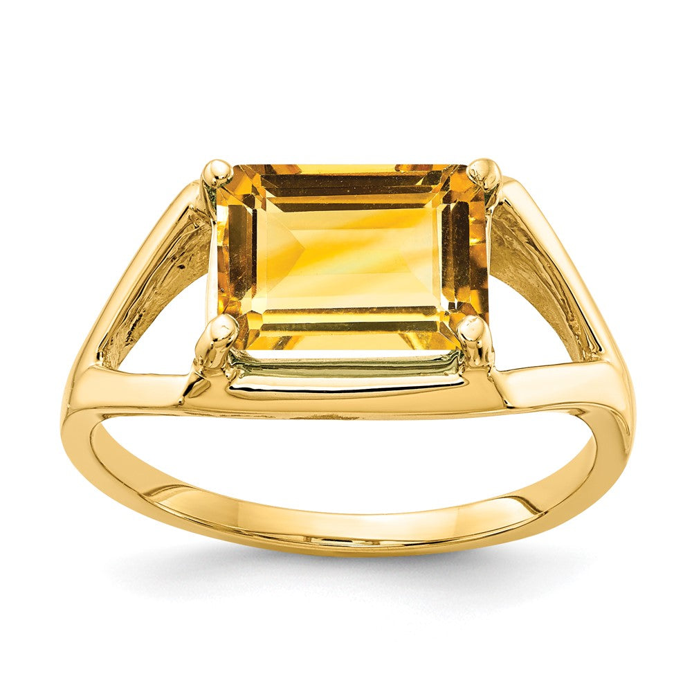 14k 9x7mm Emerald Cut Citrine ring