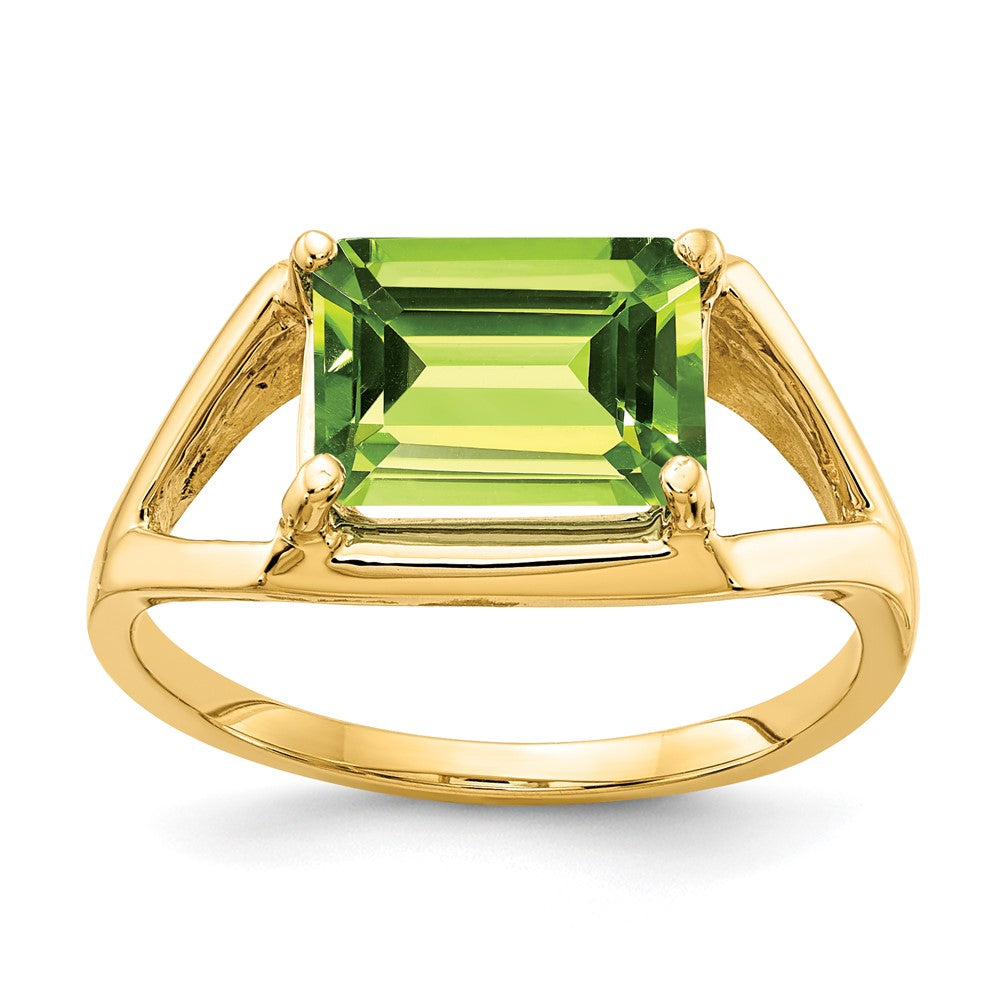 14k 9x7mm Emerald Cut Peridot ring