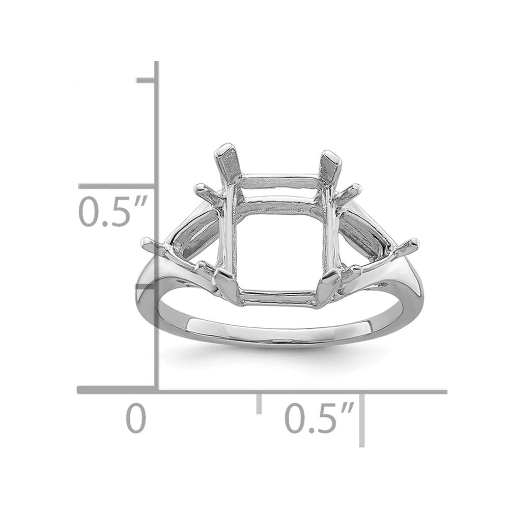 14k White Gold 9x7 Emerald / 2-5mm Trillion Gemstone Ring Mounting
