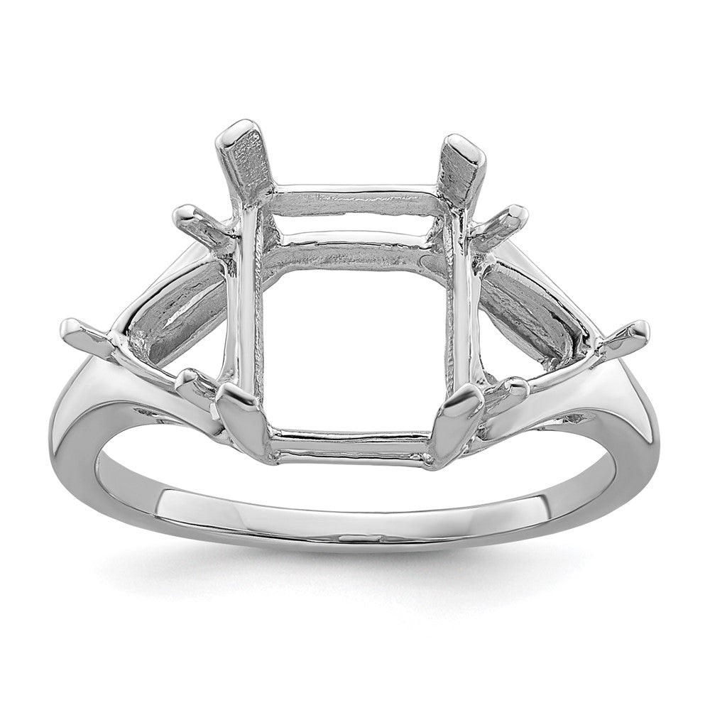 14k White Gold 9x7 Emerald / 2-5mm Trillion Gemstone Ring Mounting