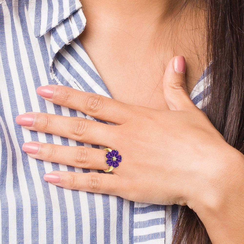 14k 6mm Heart Amethyst AAA Diamond ring