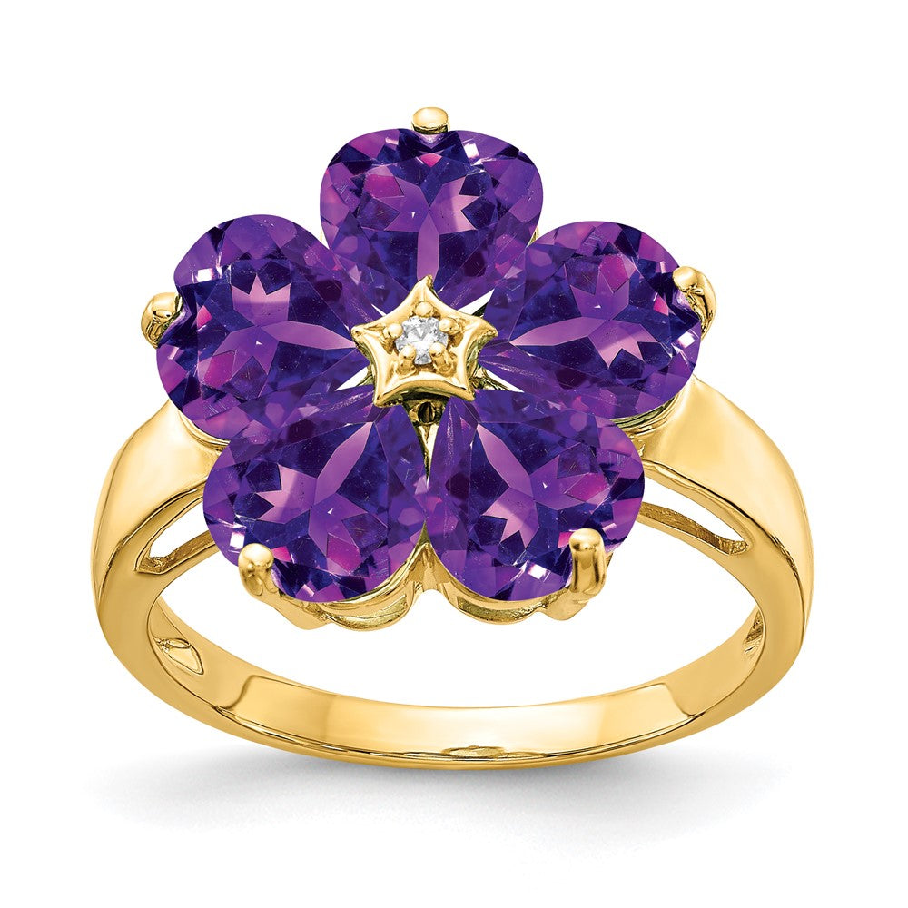 14k 6mm Heart Amethyst VS Diamond ring