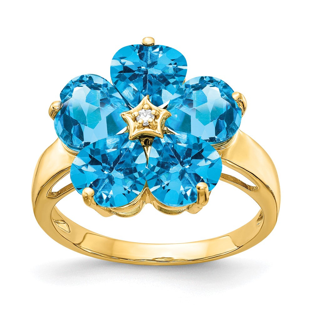 14k 6mm Heart Blue Topaz VS Diamond ring