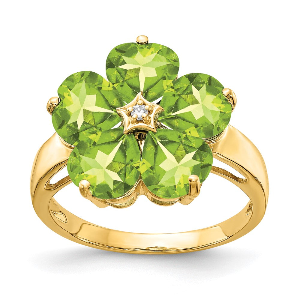 14k 6mm Heart Peridot AA Diamond ring