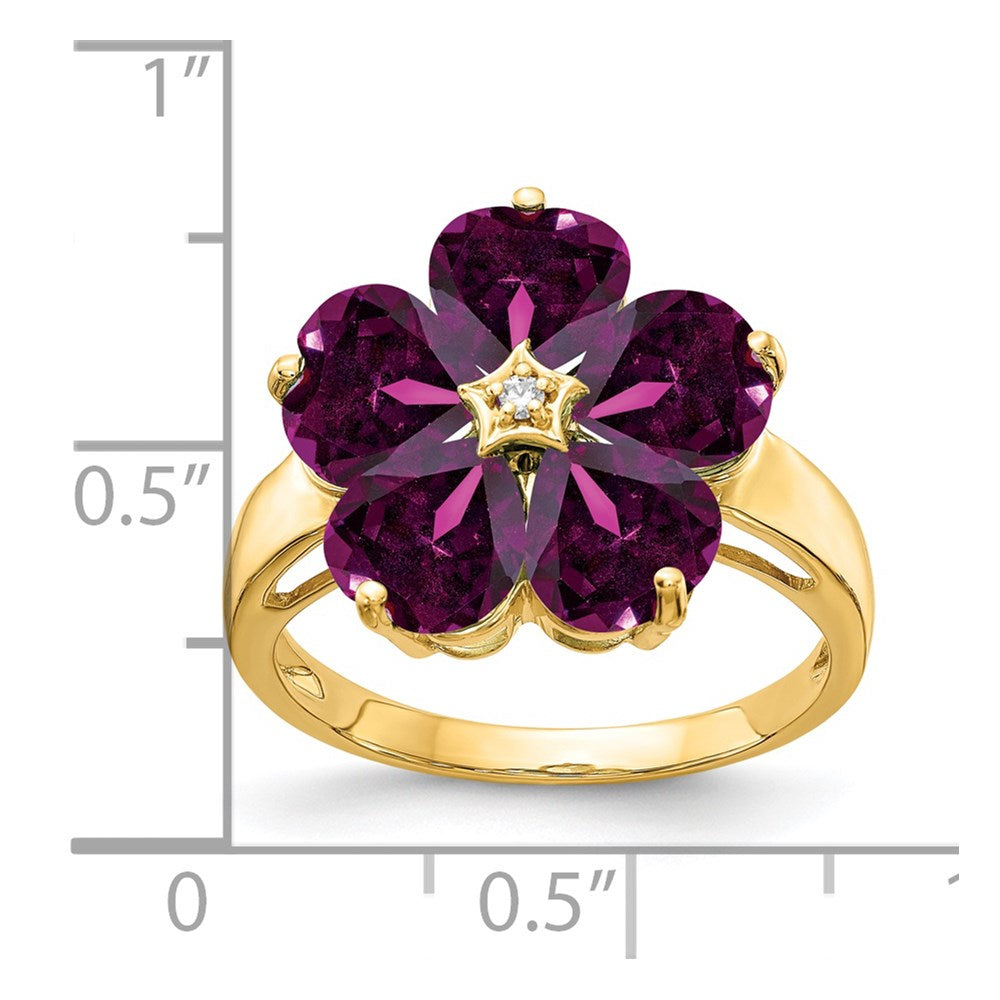 14k 6mm Heart Rhodolite Garnet VS Diamond ring