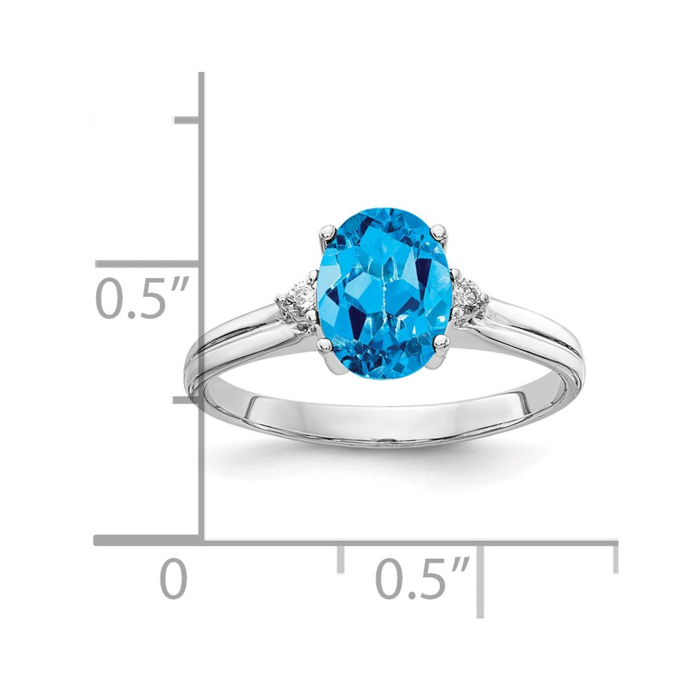 14k White Gold 8x6mm Oval Blue Topaz AA Diamond ring