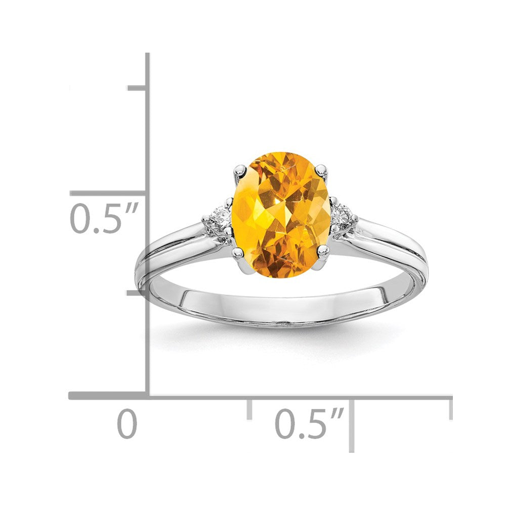 14k White Gold 8x6mm Oval Citrine AA Diamond ring