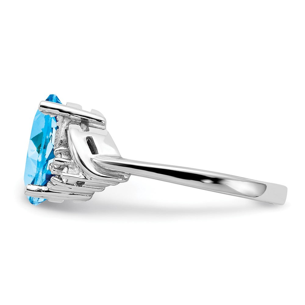 14k White Gold 10x8mm Oval Blue Topaz A Diamond ring