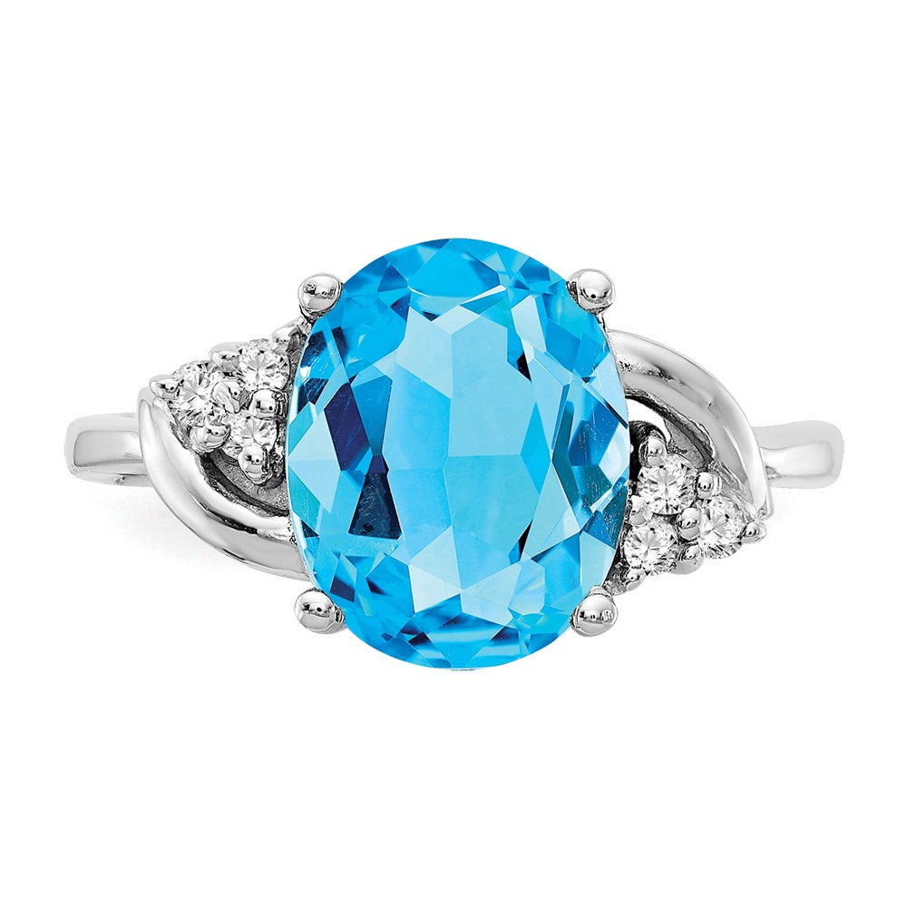 14k White Gold 10x8mm Oval Blue Topaz A Diamond ring