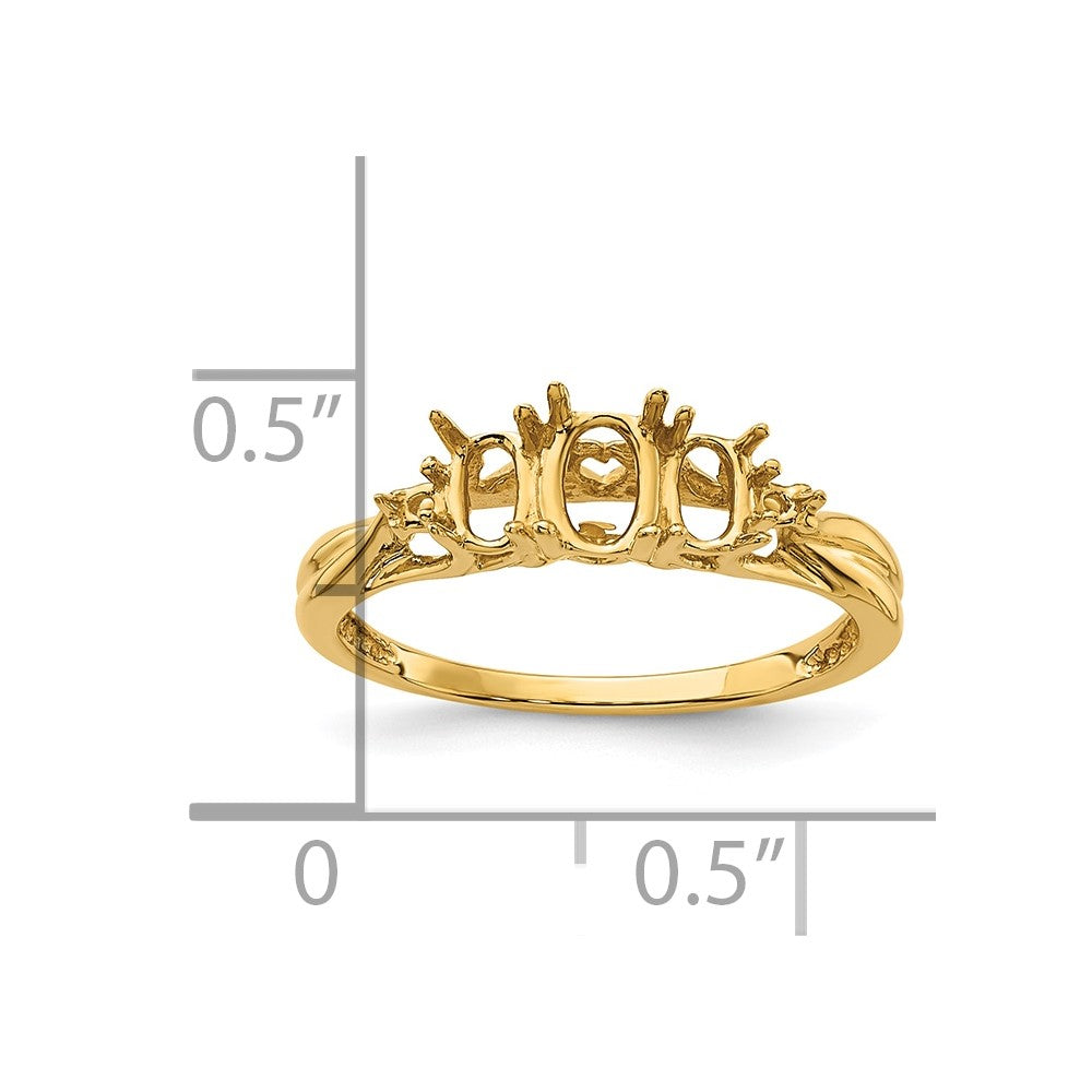 14k Diamond/3-Stone 6x4 and 5x3 Oval Gemstone Ring Mounting