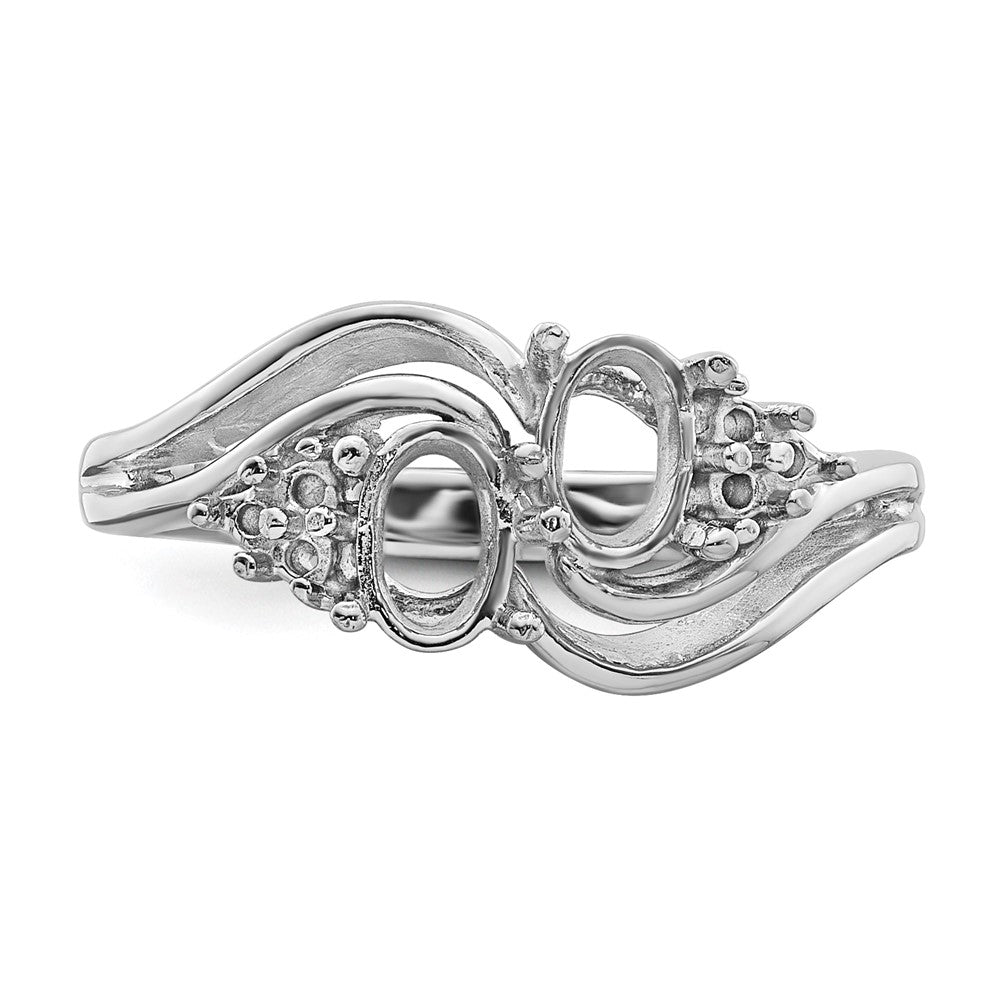 14k White Gold Diamond / Two 6x4 Oval Gemstone Ring Mounting