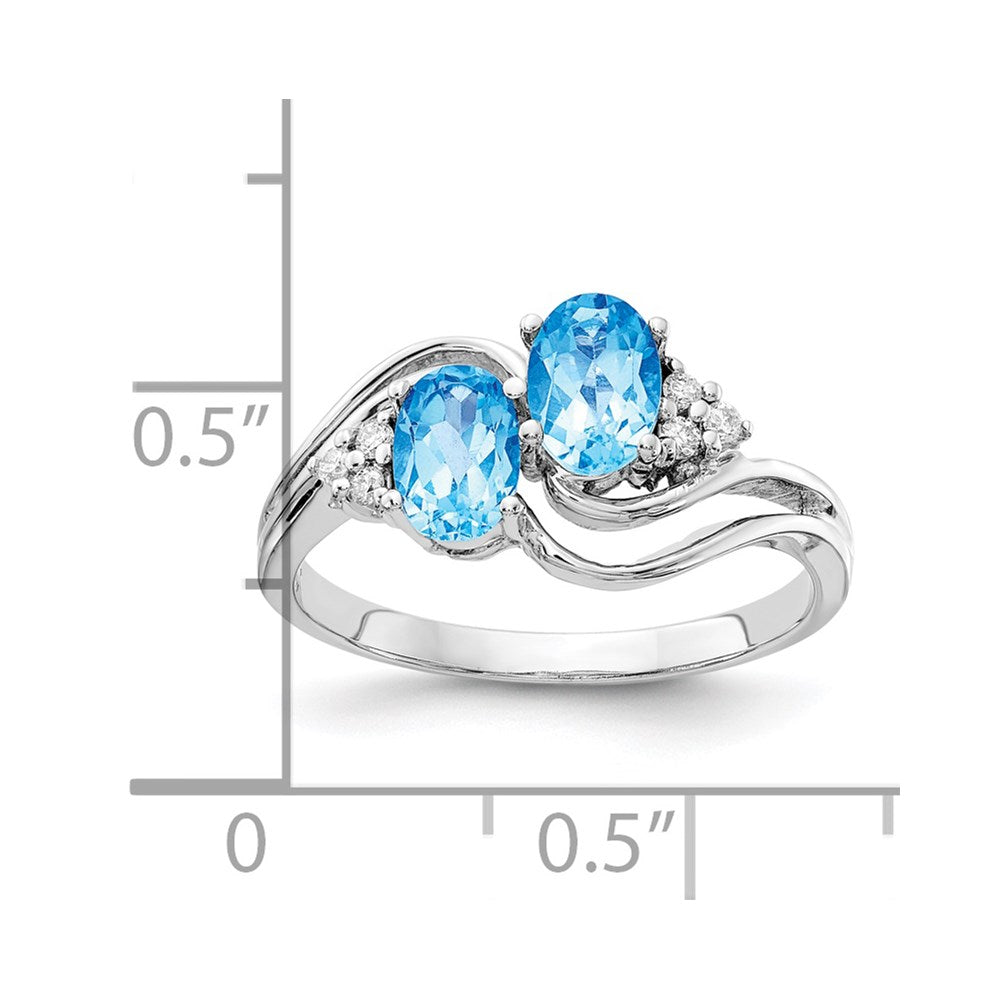 14k White Gold 6x4mm Oval Blue Topaz VS Diamond ring