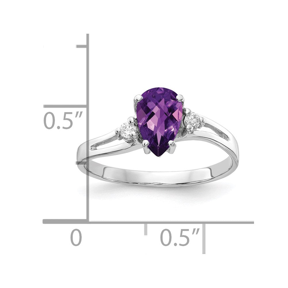 14k White Gold 7x5mm Pear Amethyst Checker A Diamond ring