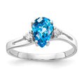 14k White Gold 7x5mm Pear Blue Topaz Checker A Diamond ring