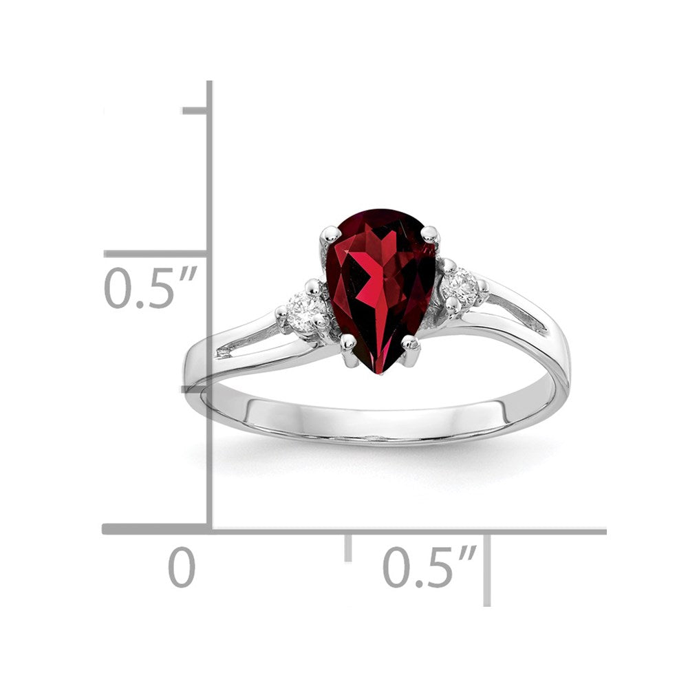 14k White Gold 7x5mm Pear Garnet AA Diamond ring